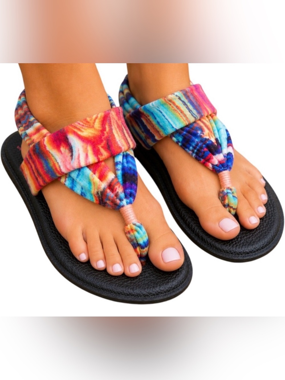Fun! Sanuk Womens Yoga Sling 2 Vivid Tie-Dye Strap Cushioned Thong Sandals Sz 10